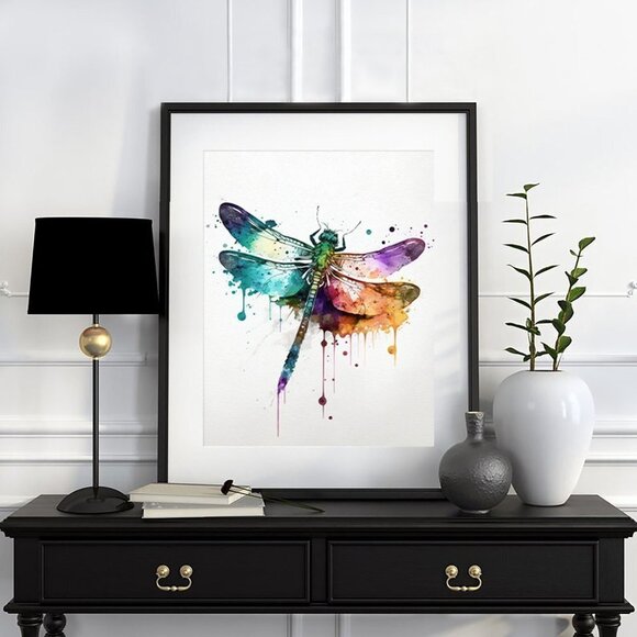 Dragonfly Watercolor Oil Painting Art‎ Print - Picture 5 of 5
